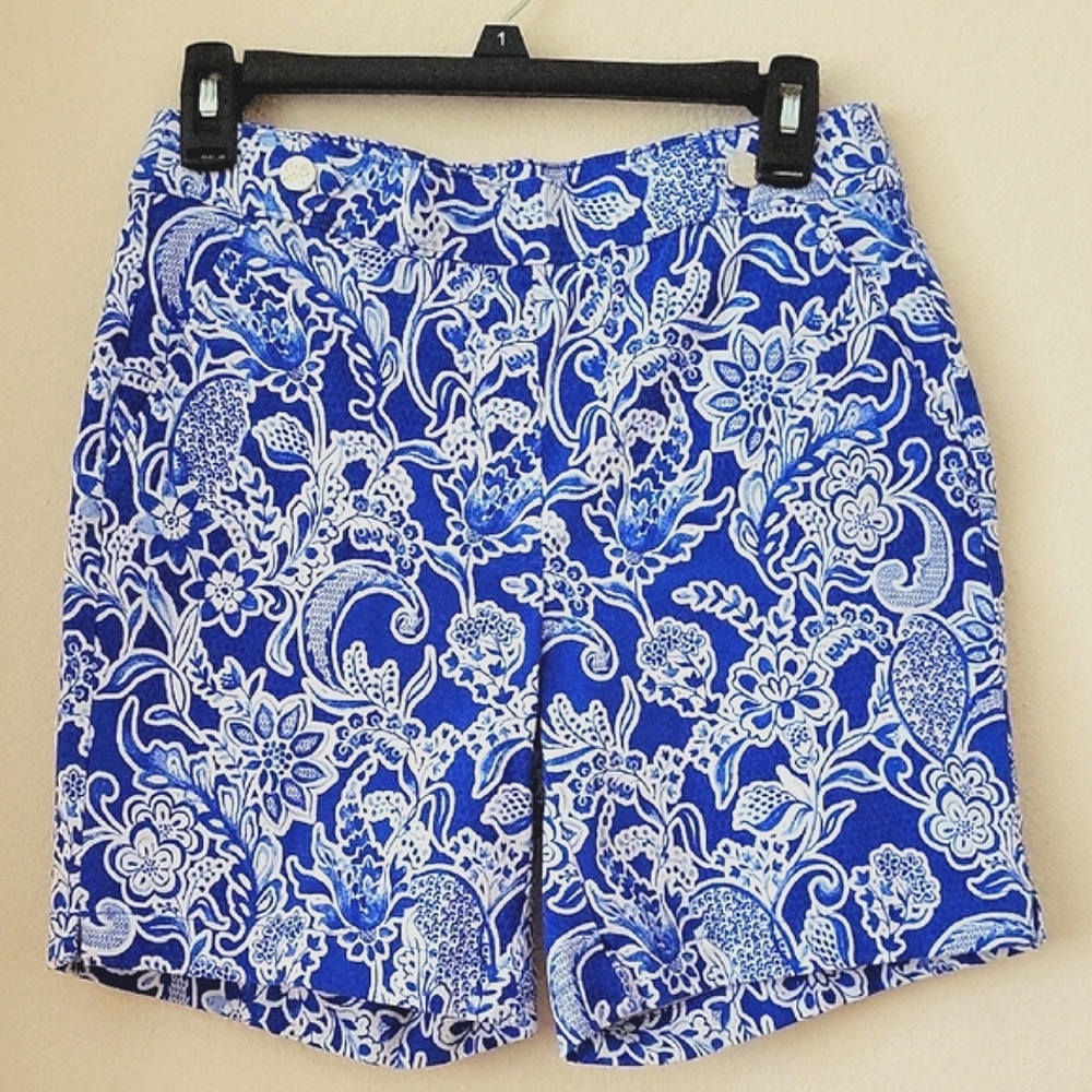 RAFAELLA High Waist Pull On Shorts, Paisley Print, 6, EUC